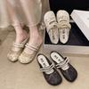 Gentle wind lazy one pedal women's shoes 2025 summer new mesh breathable soft flat bottom pearl bag head half slippers