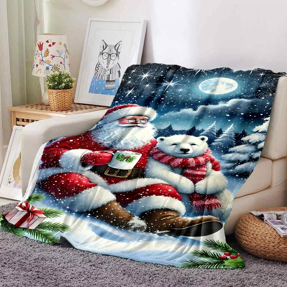 

1pc Santa Claus, Polar Bear blanket Lightweight Flannel Throw for Sofa Bed Travel Camping Livingroom Office Couch Chair 80cmx120cm