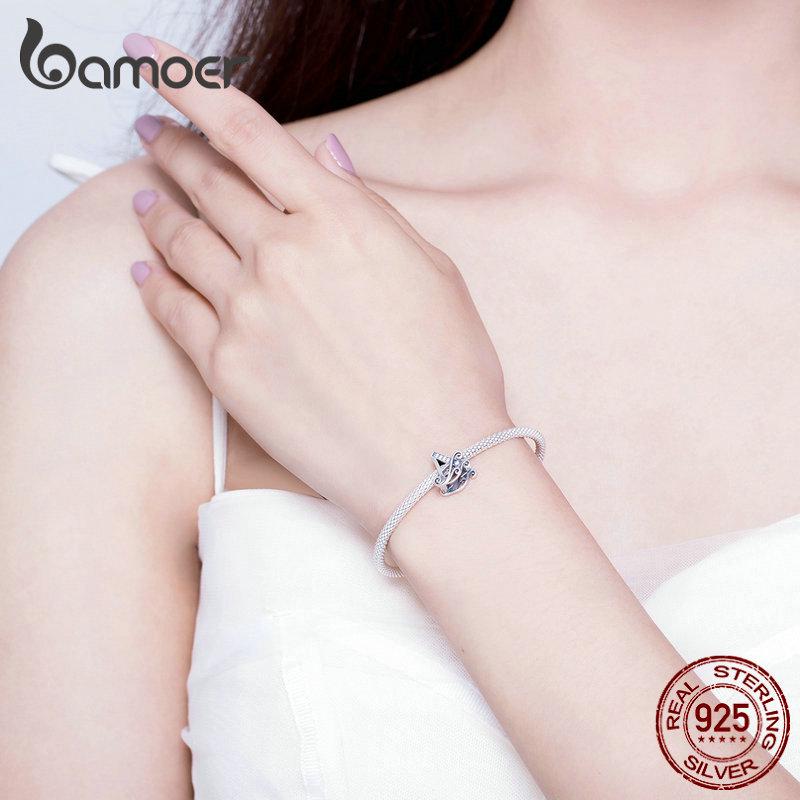 BAMOER Argint Sterling 925 Real litera A Brățară cu lanț prețios Bijuterii Cadou pentru femei