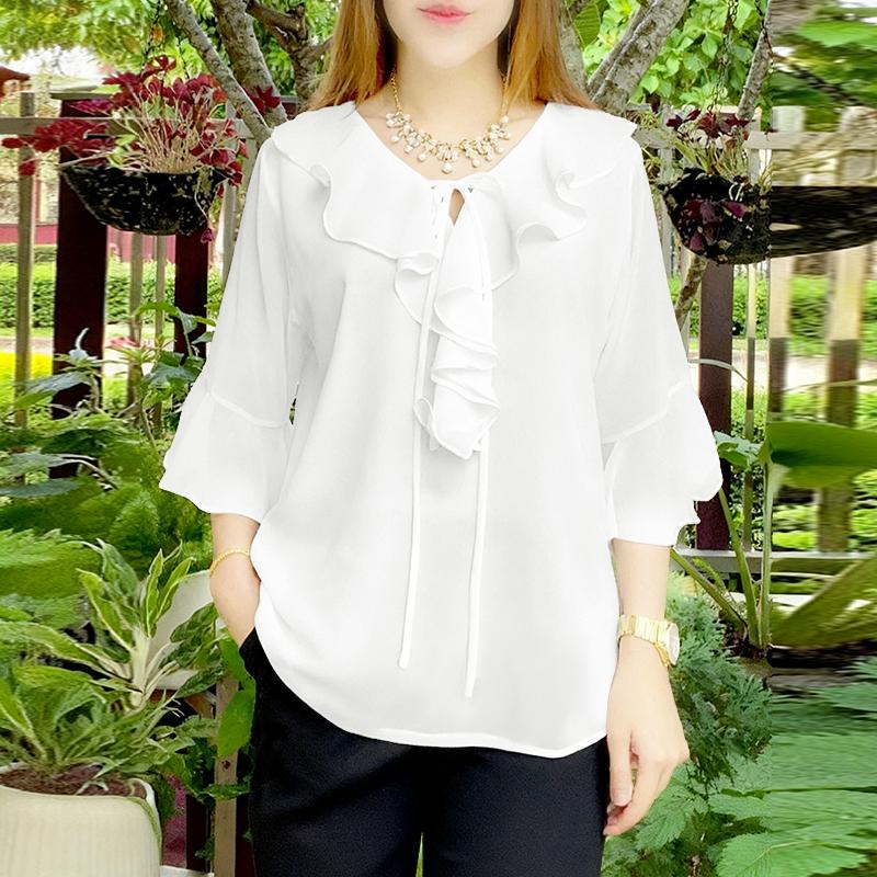 ZANZEA Blusa Casual para Mujer con Volantes, Cuello en V, Holgada, Manga 3/4, Lisa