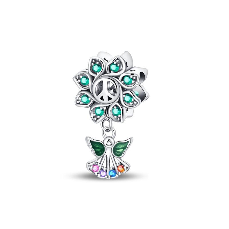 Original Copper-Plated Angel Of Peace And Hope Pendant Fit Pan Snake Bone Bracelet Diy Bead Women Jewelry Birthday Gift