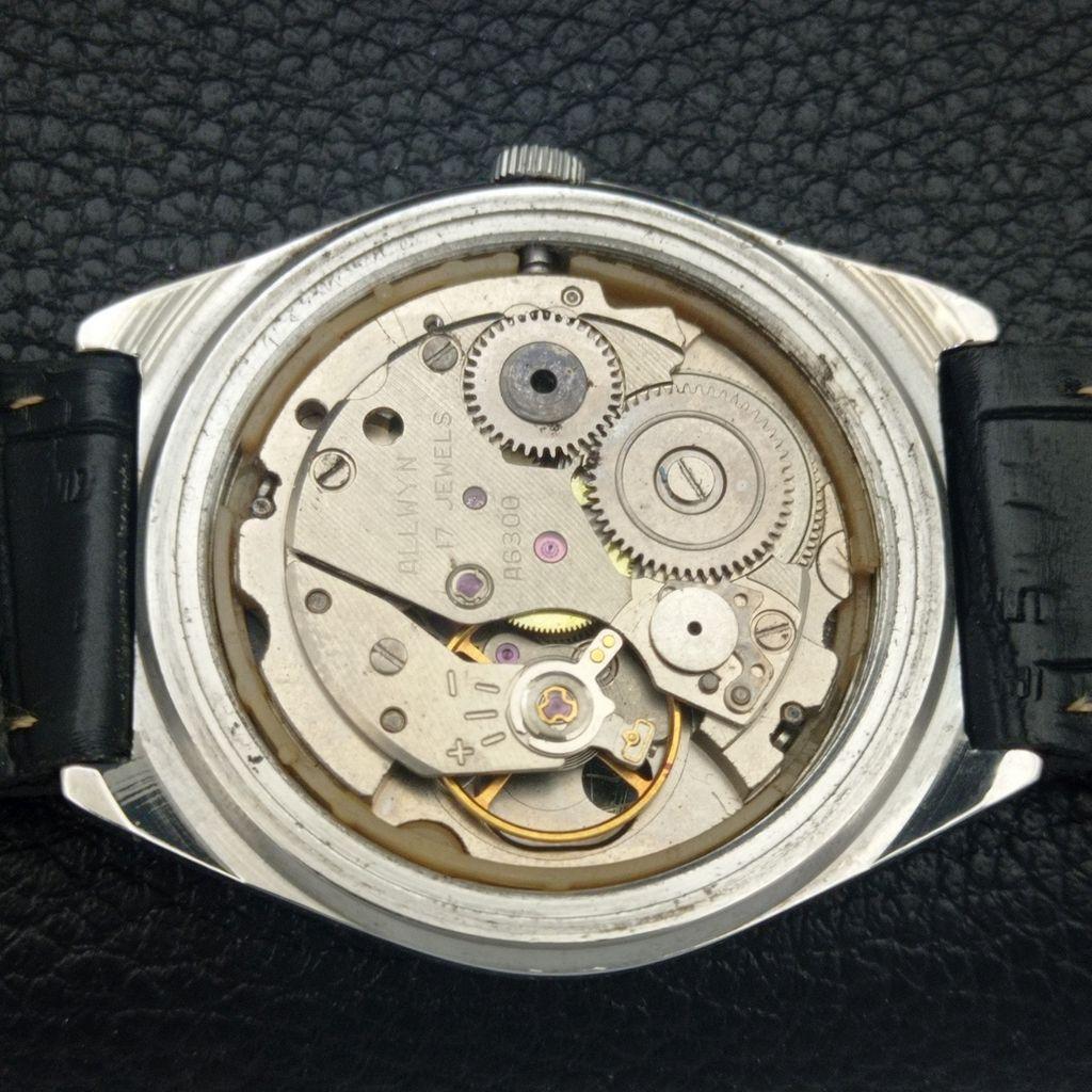 VINTAGE ALLWYN HANDAUFZUG 6300A INDIEN HERREN WEISSES ZIFFERBLATT UHR a703948-1