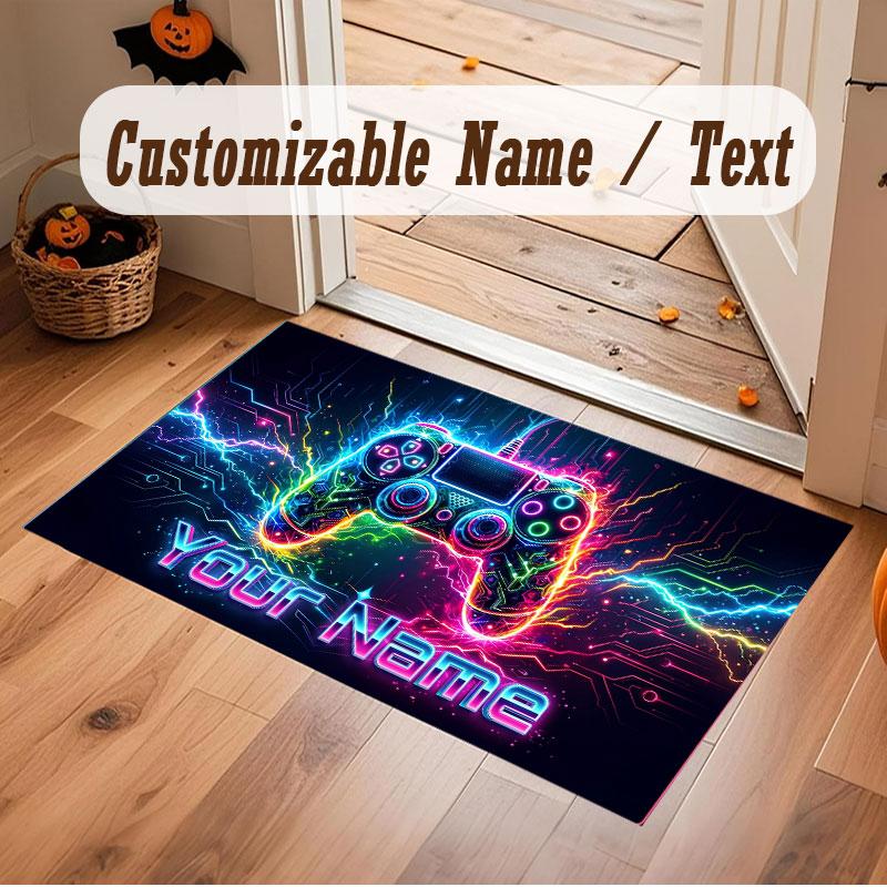 Spielcontroller-Thema Kristall-Samt Bodenläufer Personalisierter Benutzerdefinierter Name Text Warmer Teppich Heimdekoration