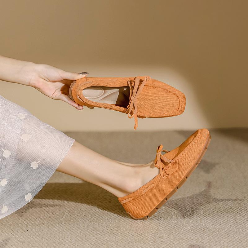 

Flying knitting flat bottom square head single shoes knitted knitting large size women s shoes 41 Doudou shoes 43 soft sole breathable 43