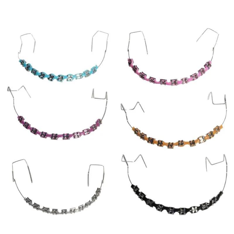 1 Pair Fashion Braces Colorful Temporary Tooth Decoration With Metal Wires Metal Bracket Orthodontic Ligature Ties High Quality