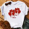 Fashion T Shirt Women Red Ribbon High Heels Shoes Printed T-Shirt Women Clothes 2025 Vintage White Tshirt Femme Summer Tops Tee