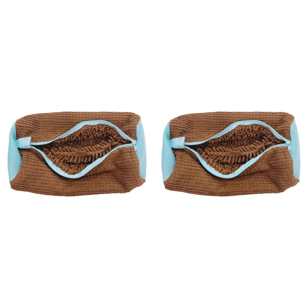 

T0# Shoe Wash Bags Fluffy Fibers Polyester Shoes Laundry Bag for Travel (Dark Br