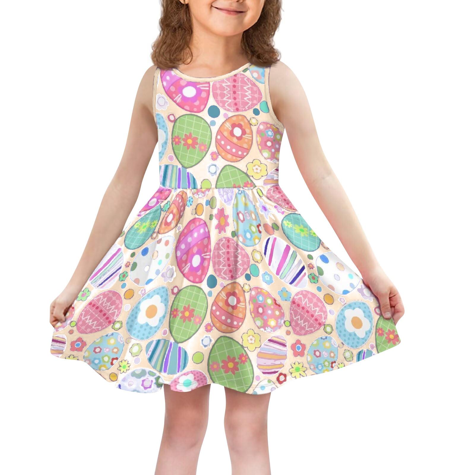 

Модное удобное повседневное детское платье без рукавов с пасхальным принтом 90 бежевый