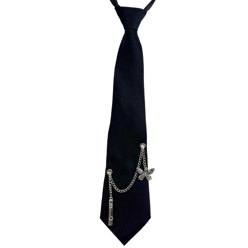 PreTied Women Necktie With Quick Zipper Design Fashion 2000s Punk Chain Decors Neck Tie For Business Event Gathering