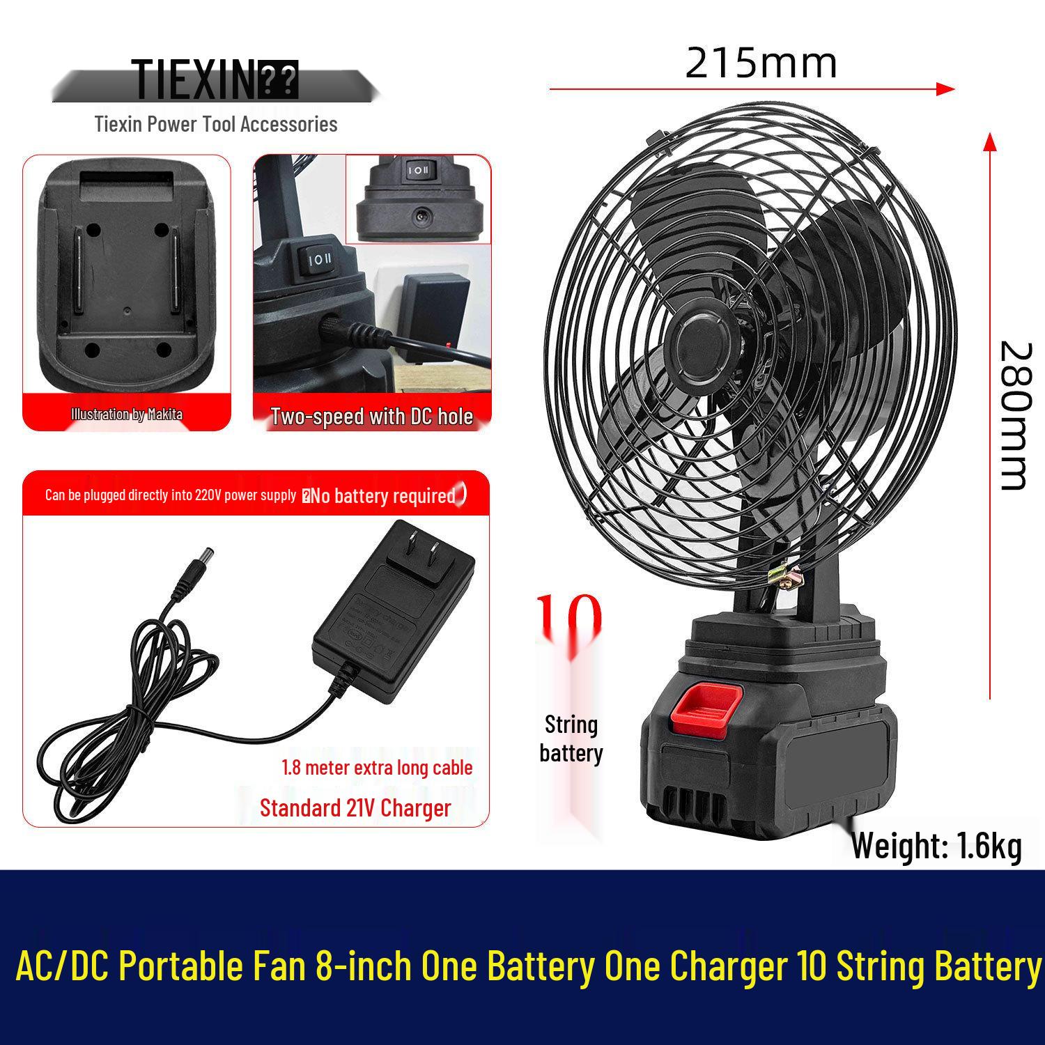 

Makita AC/DC 8-дюймовый железный вентилятор, 220 В, Совместим с аккумуляторами 21 В и серии 10, Функция двойного использования 04972.