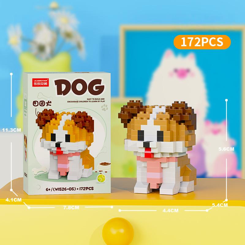 Cute Pastoral Teddy Dog Pet Building Blocks Micro-Granular Ornament Children's Toy Gifts New Product Cat And Dog Themed