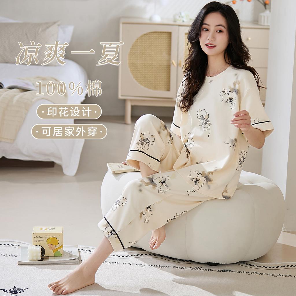 National Style Flowers Women's 100% Cotton Pajama Set