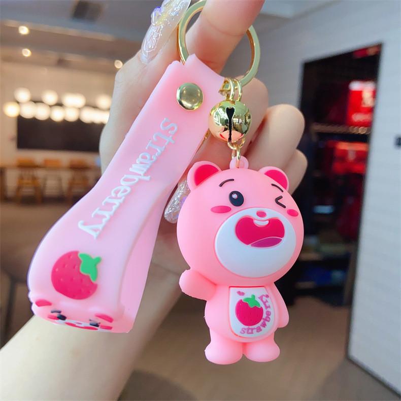 

Cute Cartoon Strawberry Bear Keychain Soft Plush Couple Gift Adorable Keyring розовый