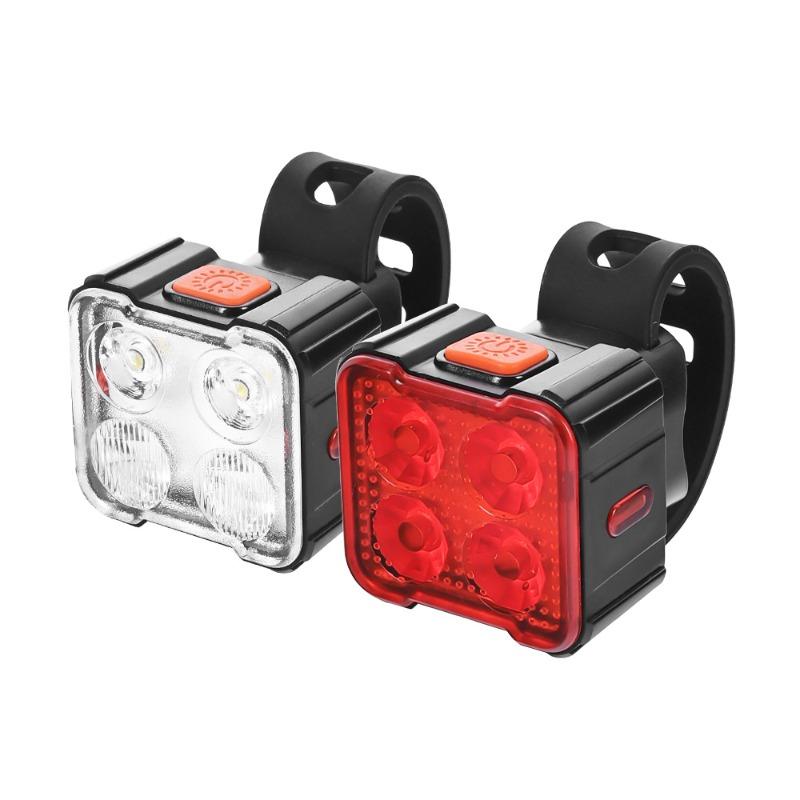 USB Rechargeable Bicycle Light Set Ultra Bright LED Headlight and Taillight for Night Cycling Safety