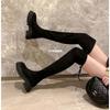 Legs Fine Bi Preparation~ SW Thick High Heel Thick Bottom Round Head Velvet Long Elastic Boots Women's Knee Boots Show Height