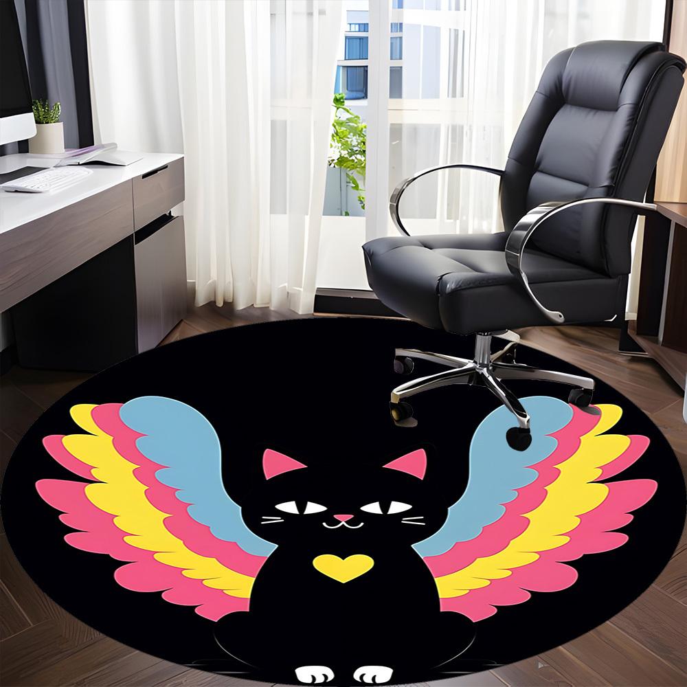 1PC Angel Cat Chair Carpet for Office, Indoor Non-Slip Washable Carpet, Soft Comfortable Mat For Office Room yy250930110