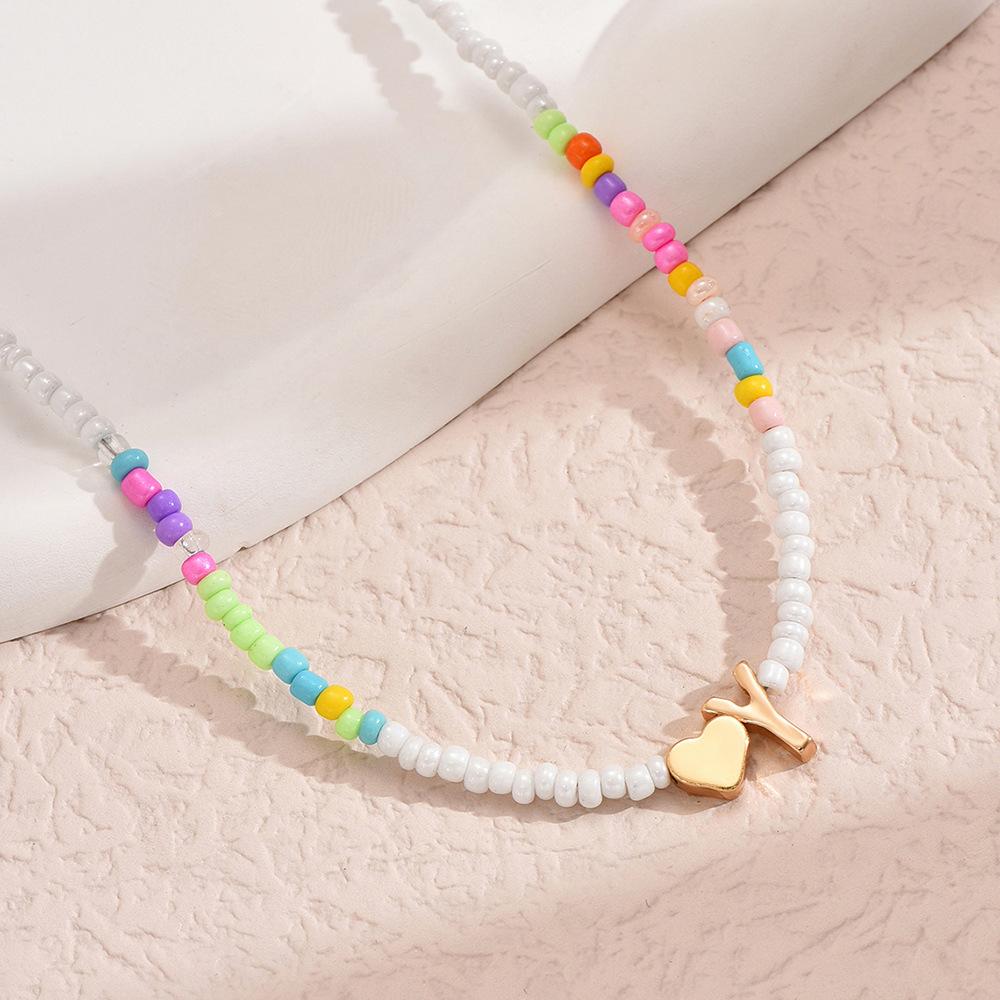 European and American Colored Rice Beads 26 Letter Beaded Necklace Creative Niche Neck Chain Collarbone Chain