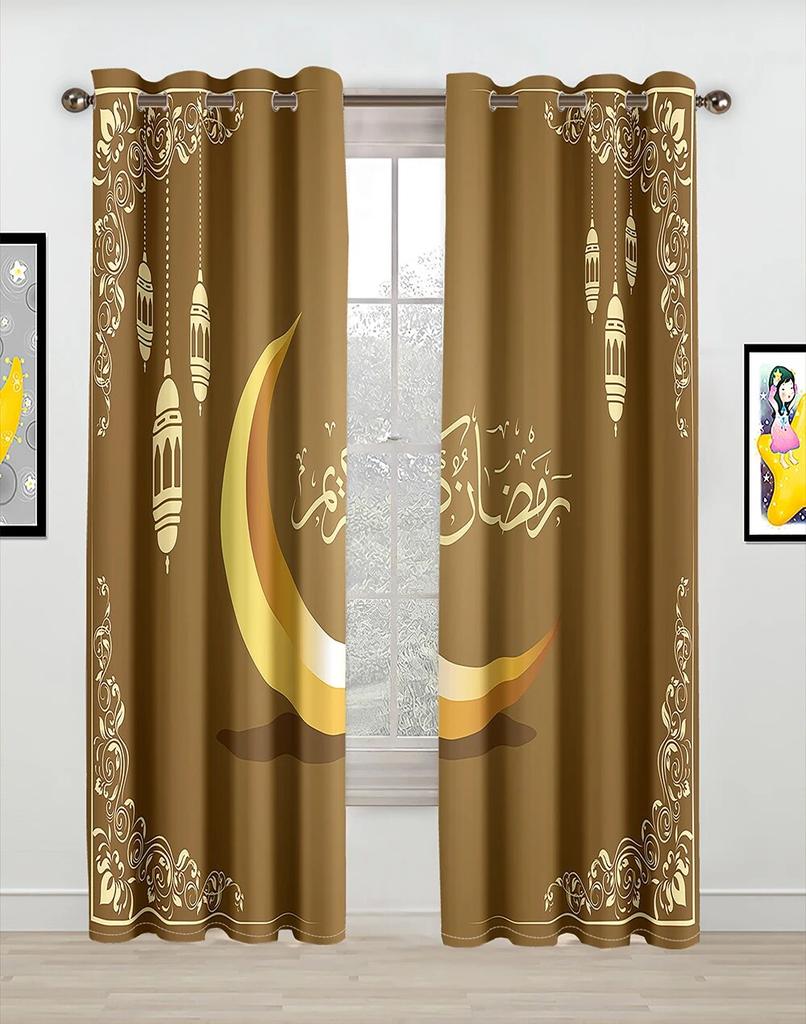 Ramadan Mond Kareem Lslamic Muslim Wandbild Eid Mubarak Kostenloser Versand 2 Stück dünne Fenster Vorhang für Wohnzimmer Schlafzimmer Dekor