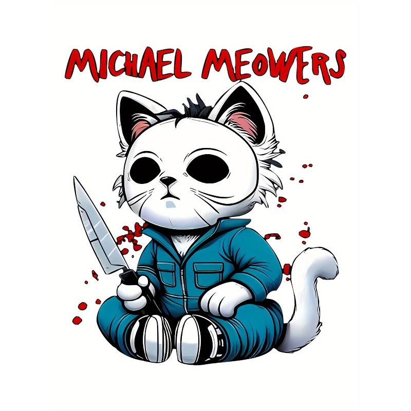 European sizes Women's Cute Scary Cat Print T-Shirt - Compatible for Devices - Casual Short Sleeve Round Neck Summer Top with Kitten Lettering