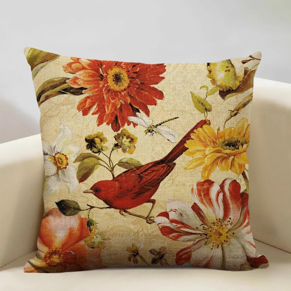 Retro Style Cushion Cover 45x45cm Linen Pillow Case Living Room Sofa Decor Pillowcase Colorful Exquisite Flower Pattern Car Seat