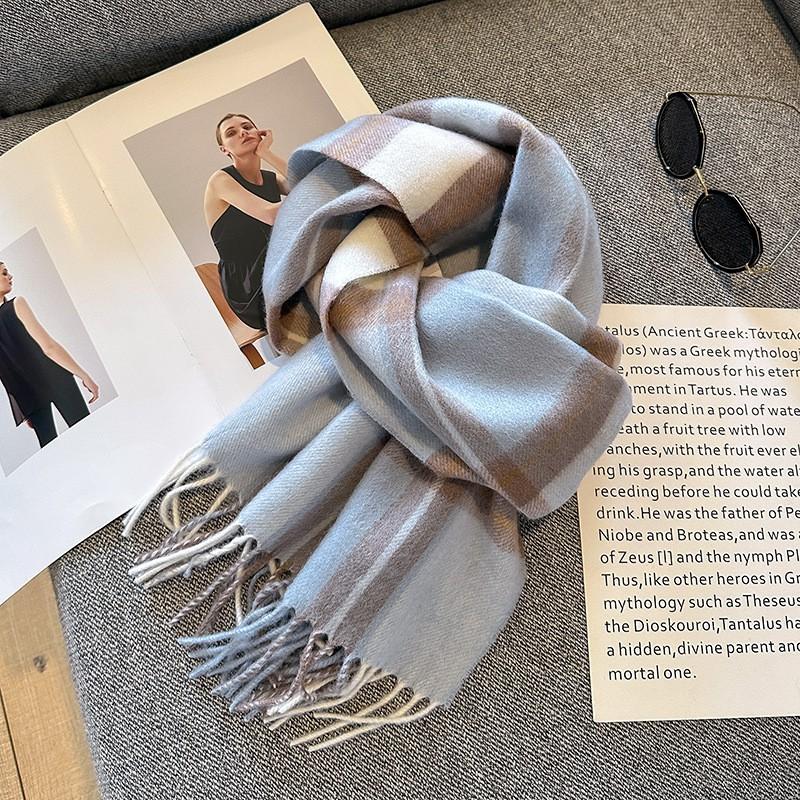 100% Wool Plaid Scarf Women Men Winter Warm Long Neck Wrap Fashionable Chic Shawl With Tassels
