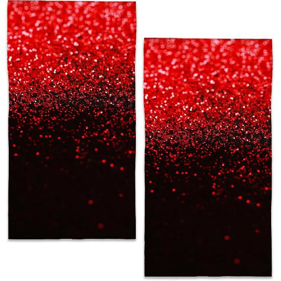 Red Black Glitter Hand Towels Set of 2,28 x 14 Inch Bathroom Towel Soft Absorbent Kitchen Hotel Spa Laundry Room Gym Face Towel Decor