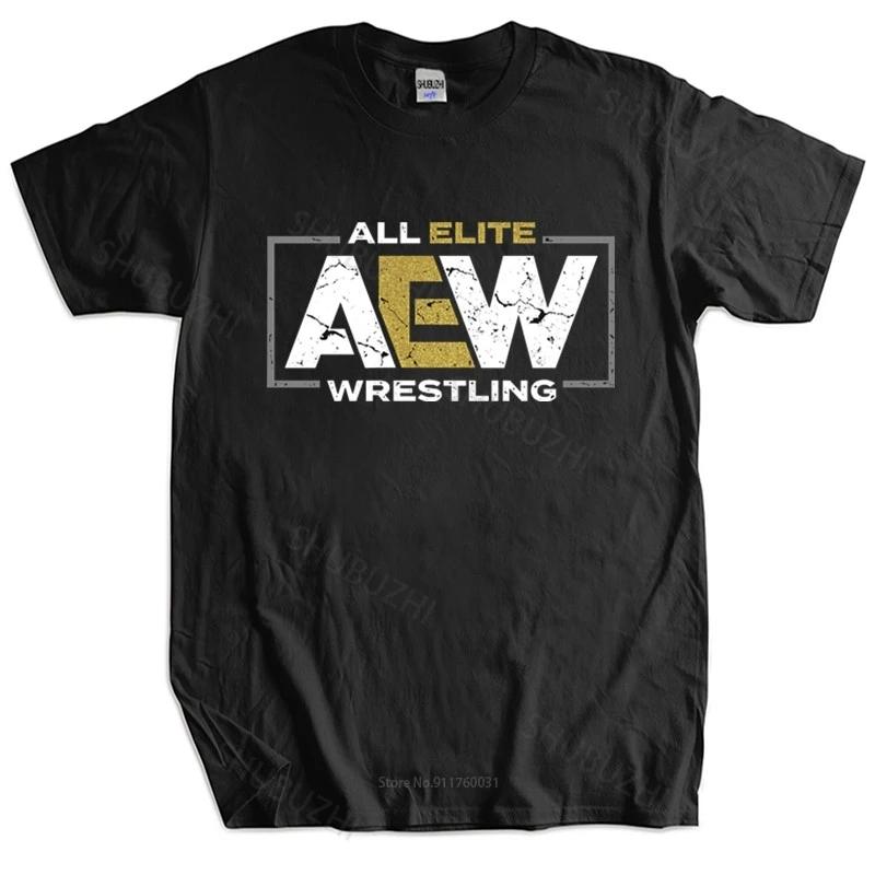 Men Cotton T Shirt Summer Tops Brand All Elite AEW Wrestling AEW Logo men tshirt Bigger Size Homme Black Tshirt