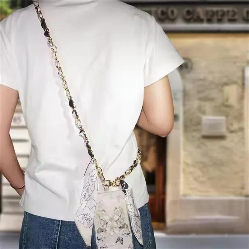 115cm Universal Mobile Phone Wrist Lanyard for Women Girls Silk Scarf Decorative Crossbody Chain Phone Neck Strap Hanging Cord