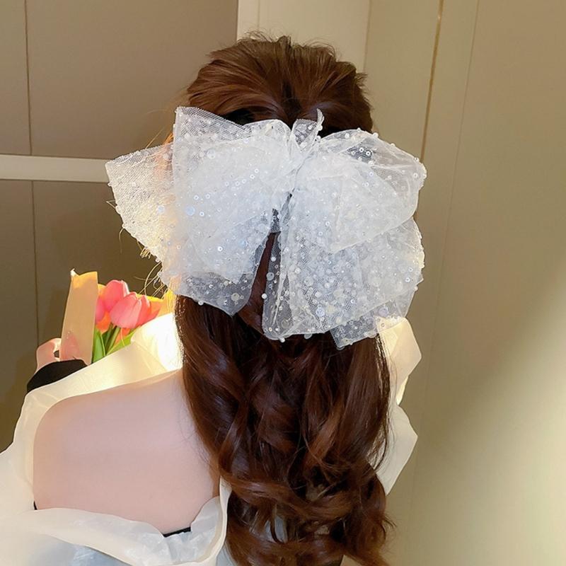 Cute Style Sequins Bowknot Shape Hair Claw Summer Hair Accessories for Women High Ponytail Party Anti-Slip Hairpins