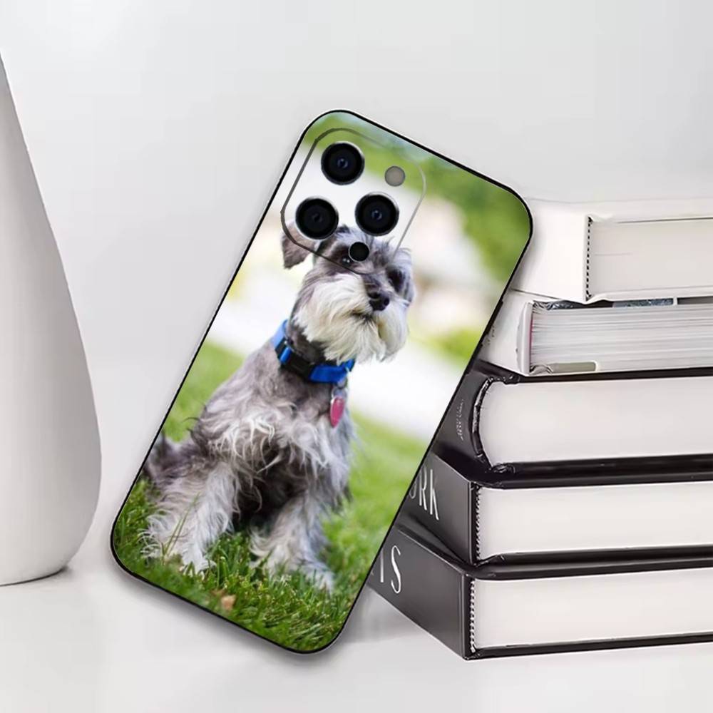

Cute Mini Schnauzer Puppy Phone Case For iPhone17,16,15,14,13,12,11 Plus,Pro Soft Silicone Black Cover iPhone14Pro