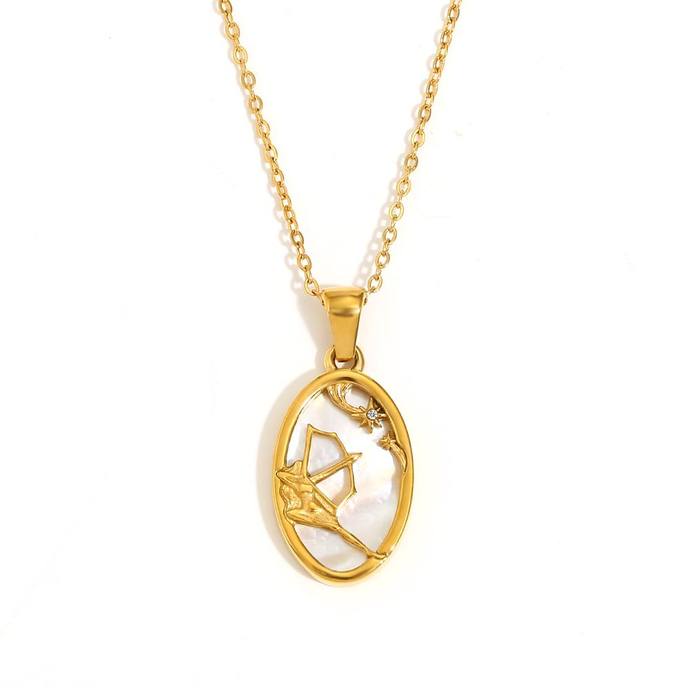 MamacitaLay 18K Gold Plated Stainless Steel Zircon Star Twelve Constellation Shell Necklace Women's Waterproof Neck Jewelry Gift