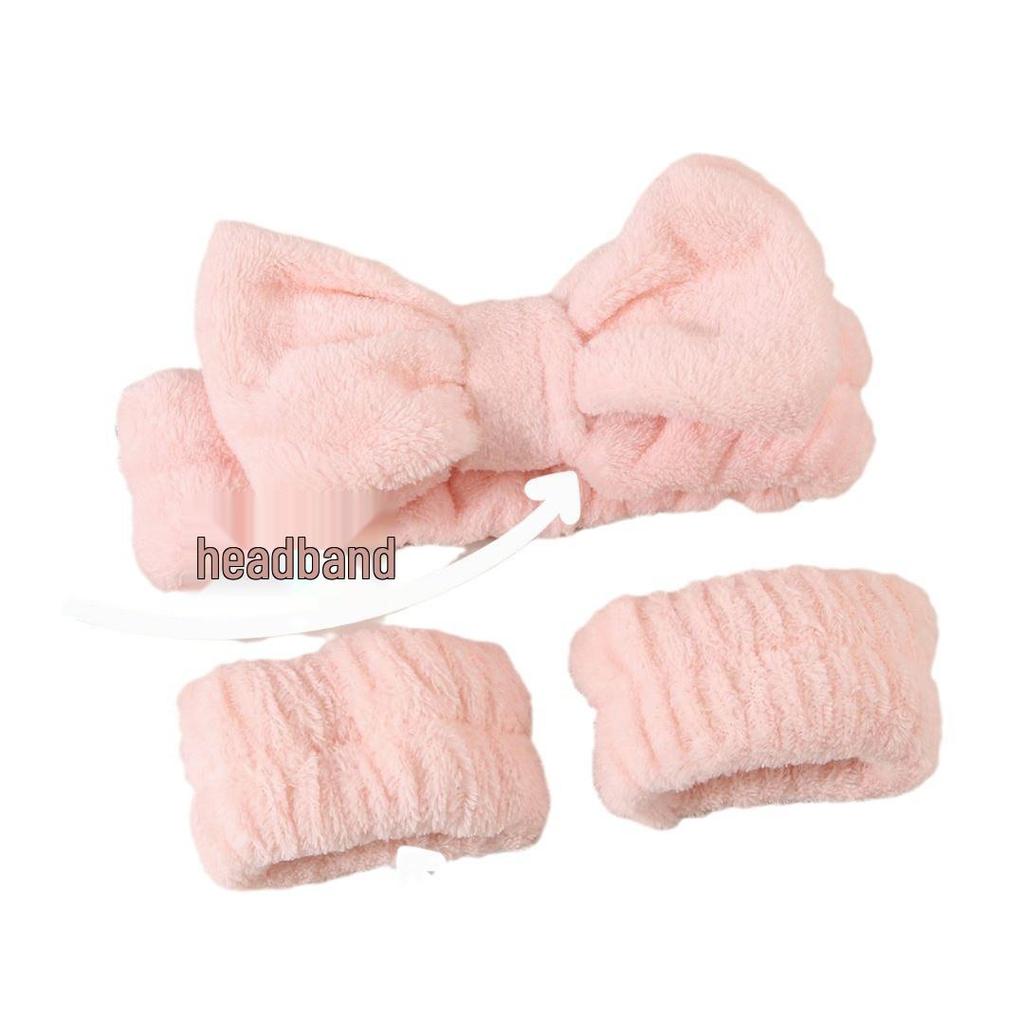Moisture-Proof Facial Care Set: Bow Headband, Waterproof Wristbands, Hair Tie.