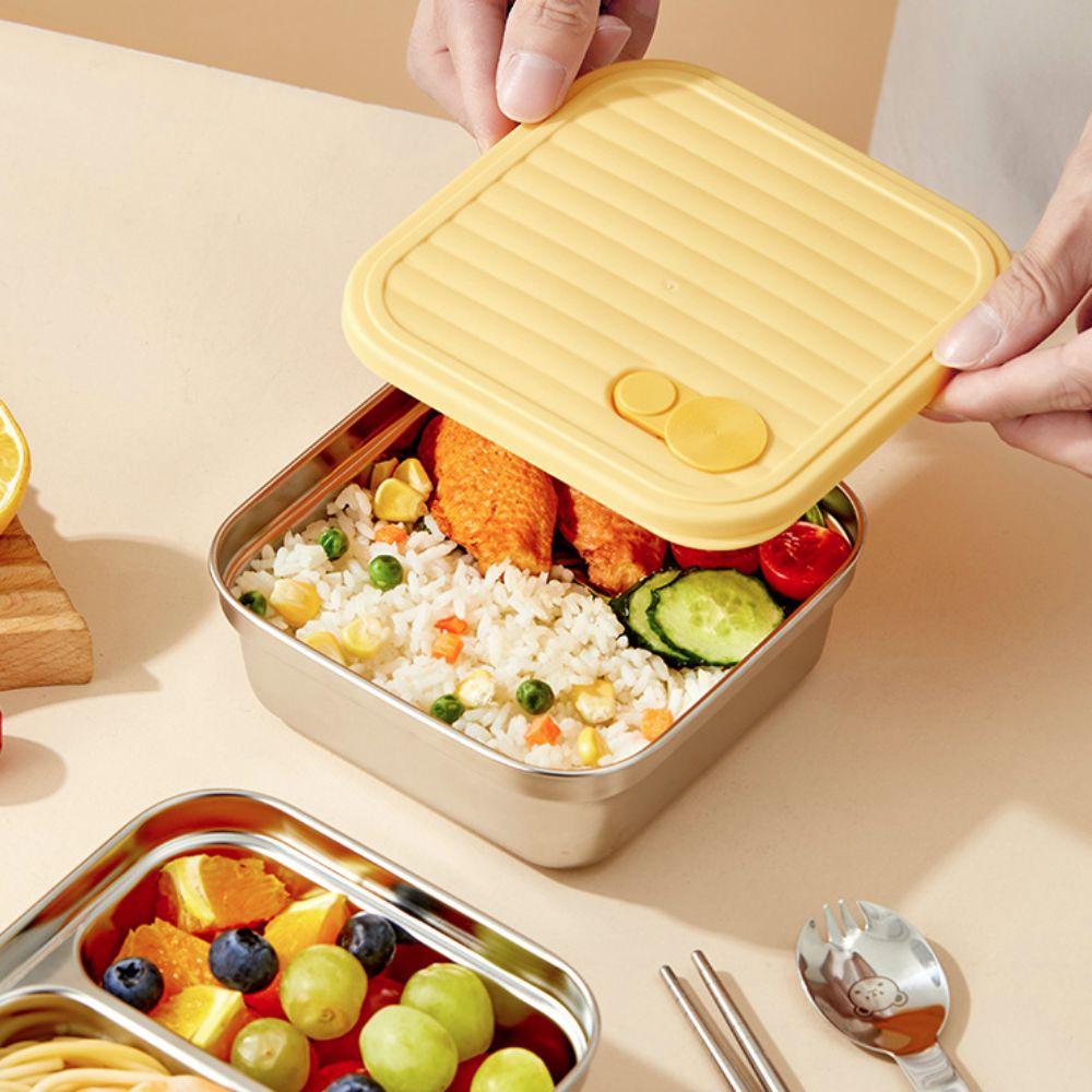 Square Stainless Steel Lunch Box 1/2 Grids Crisper Food Storage Container  Office Workers
