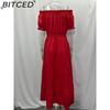 BITCED Long Dress with Open Back and Elastic Waist Popular Bohemian Style with Open Shoulders
