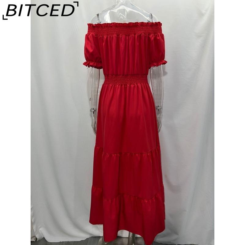 BITCED Long Dress with Open Back and Elastic Waist Popular Bohemian Style with Open Shoulders