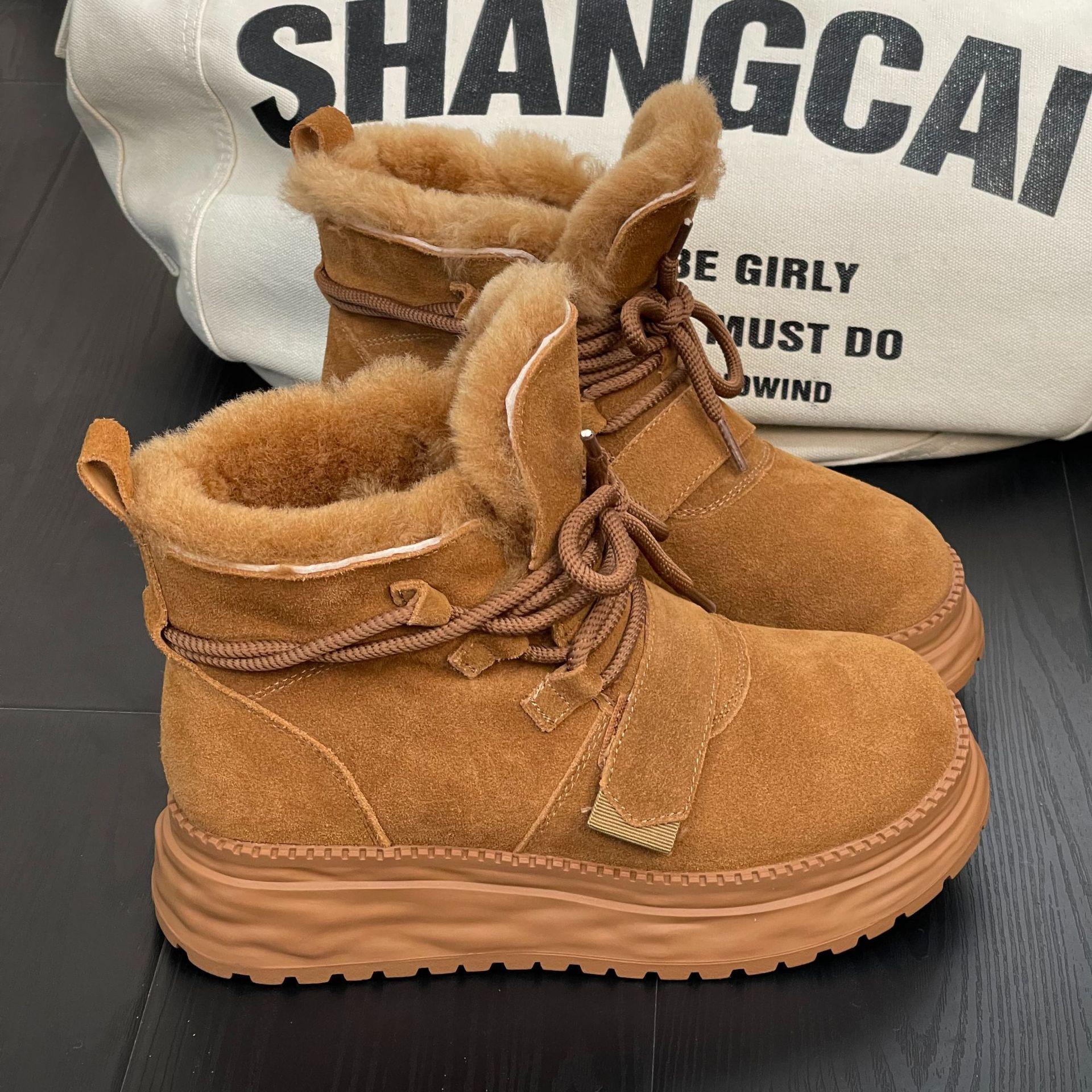 

Осень и зима новые повседневные толстоподошвенные тонкий ремень кожа натуральный мех повседневные бархатные теплые зимние ботинки 38