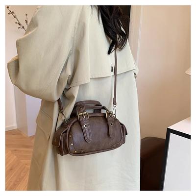 Maillard-Boston Feminine Bag  Retro Motorcycle Bag  Versatile Mini Bag  Crossbody Manual Bag