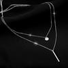 Double Layer Rhinestone Square Bar Necklace: Elegant, Light Luxury Clavicle Chain with Niche Design for Women