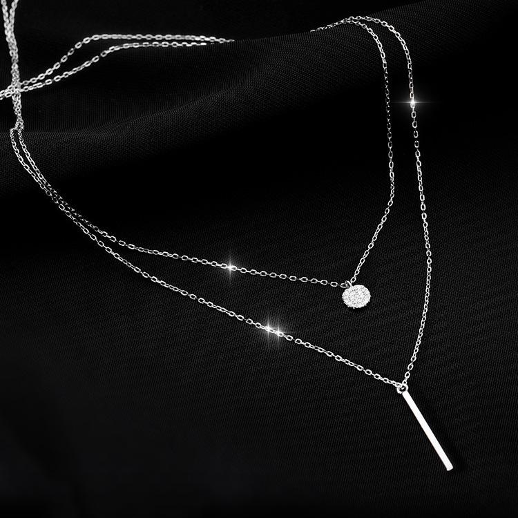 Double Layer Rhinestone Square Bar Necklace: Elegant, Light Luxury Clavicle Chain with Niche Design for Women