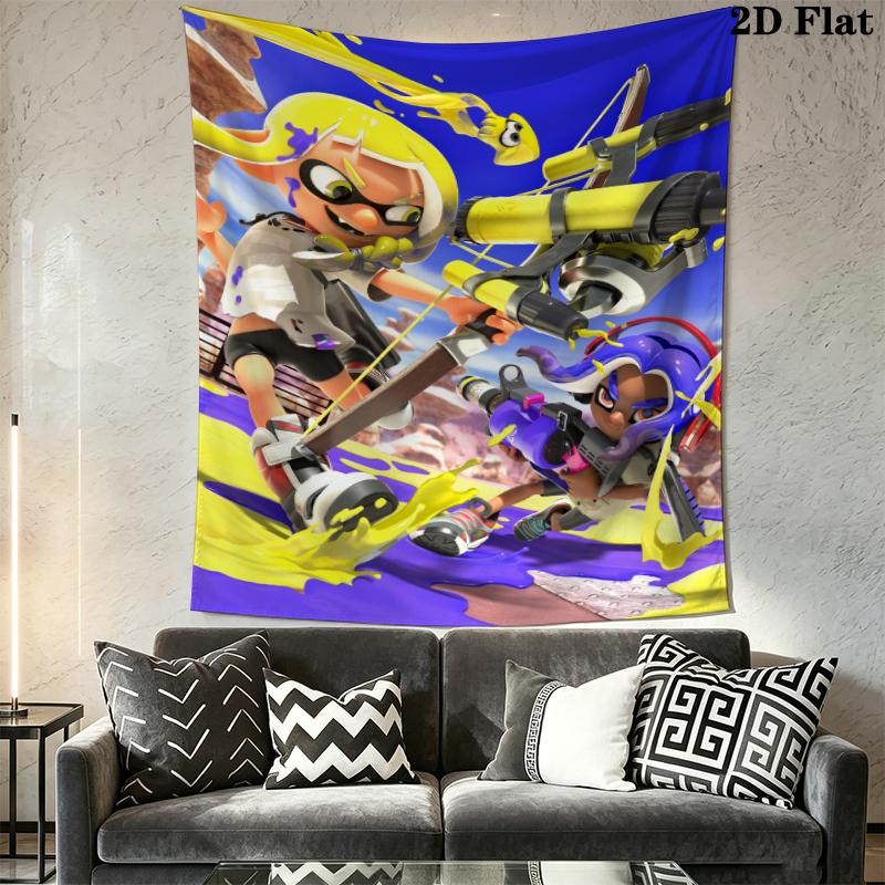 Splatoon game Wall Tapestry Aesthetic Wall Hanging Printed Fabric Blanket Decorative Tapestries for Bedroom Living Room Home Decor