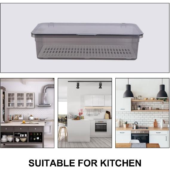 Housoutil Utensil Organizer with Lid, Tableware Tray with Lid and Drainer, Kitchen Cutlery Tray and Utensil Drawer Organizer to Keeps Your Cutlery