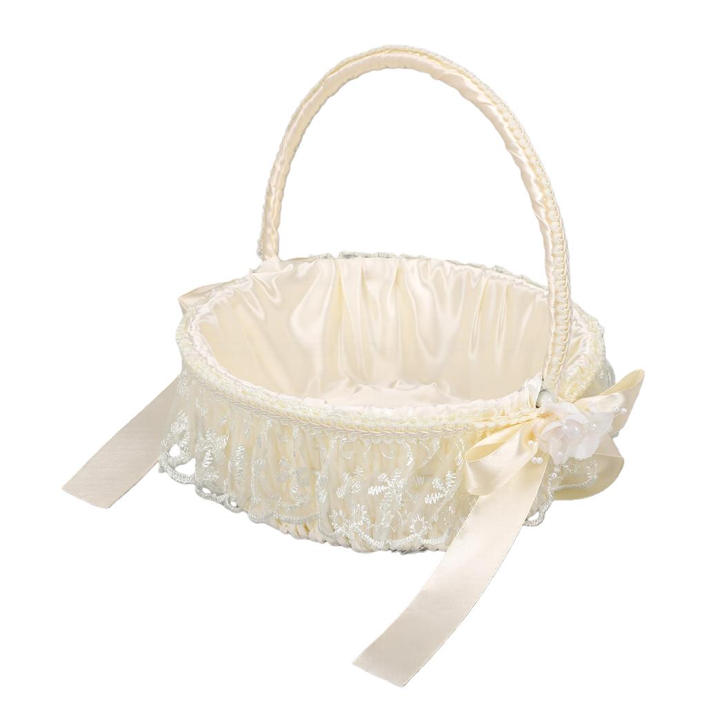 Wedding Flower Basket Elegant Lace Trim Flower Basket with Bow Decoration for Celebration Prop