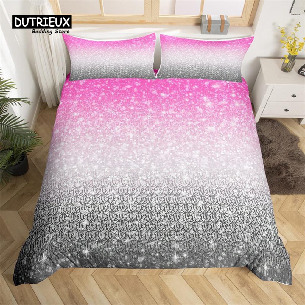 Colorful Glitter Duvet Cover Magical Fantasy Bedding Set Microfiber Fairy Dreamy Gradient Comforter Cover King For Boys Girls