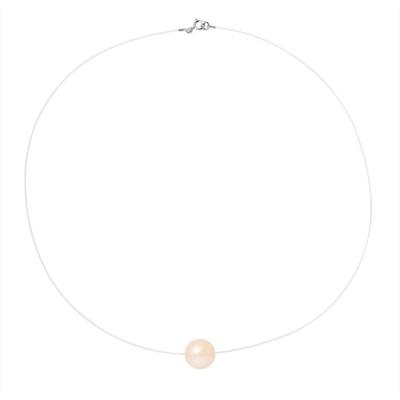 Necklace - - AAA+ Freshwater Cultured Pearl - 9-10 Mm - 925 Silver - Transparent Nylon