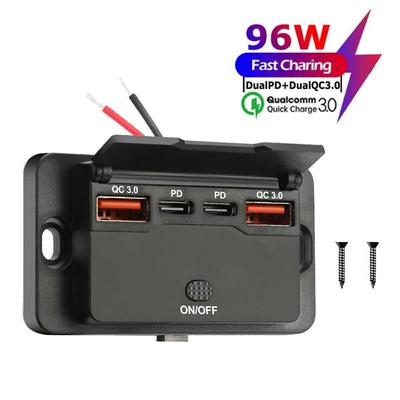 Автомобільний зарядний пристрій 96 Вт Dual PD Dual QC3.0 Type C USB з перемикачем Автомобільний адаптер для швидкої зарядки Розетка для автомобіля 12 В/24 В Вантажівка Човен Автобус Будинки на колесах
