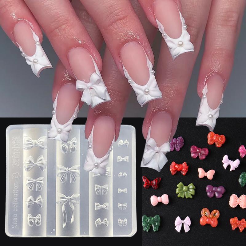 Cartoon Bow Pattern Silicone Nail Bead Chains Carving Mold Nail Decorations Diy Stereoscopic Stamping Plate Manicure Tools
