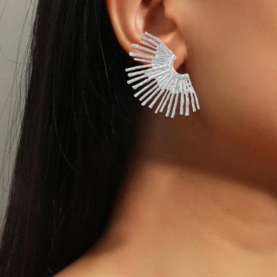 1 Pair Women Ear Studs Sun Flower Shape Exaggerated Hollow Stainless Electroplated