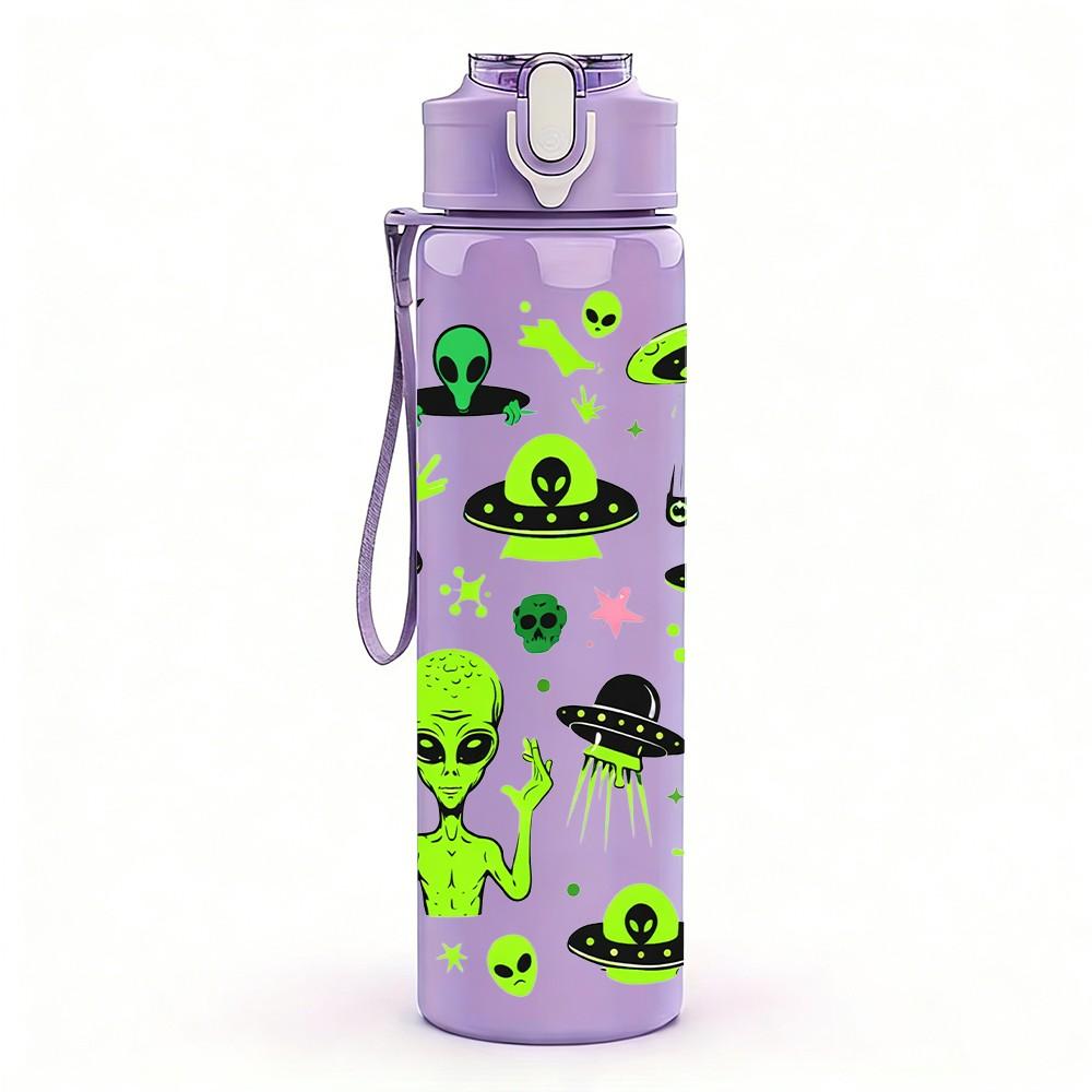 1PC Alien Monster Cartoon Character 750ml Color Plastic Sports Water Bottle Leakproof Flip Straw Lid Suitable for Sports Office Home Use