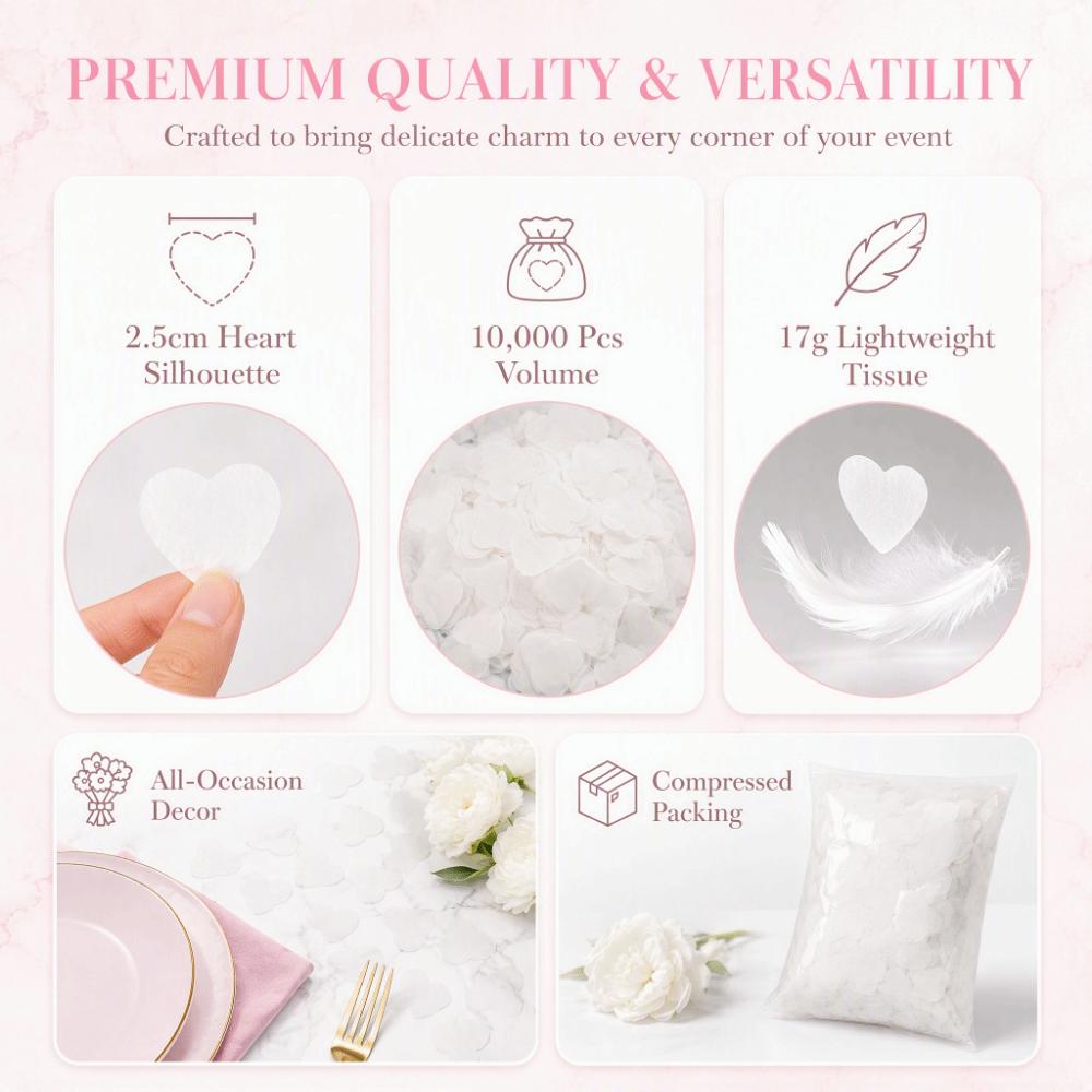 10000PCS 2.5cm Heart Tissue Paper Confetti White Wedding Confetti  Wedding Toss