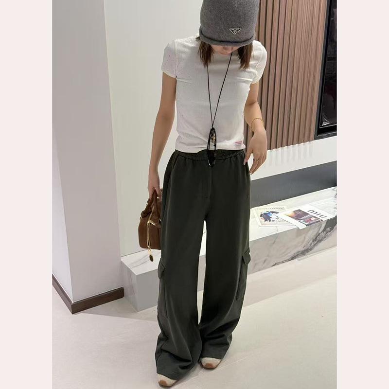 2025 Fall Retro Wide-Leg Pants with Big Pockets and Drawstring